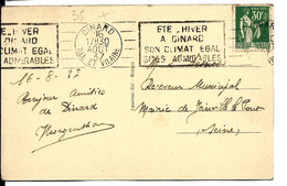 Carte Postale 1937 DINARD - Flamme Publicitaire Belle Frappe Sur Type PAIX 30c - Storia Postale