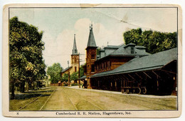 Delcampe - United States 1910 Postcard Cumberland R.R. Station, Hagerstown, Maryland; Hagerstown & Roanoke RPO Postmark - Hagerstown