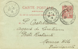 MONACO - ENTIER CARTE POSTALE REPONSE PAYEE 10C ALBERT 1ER VOLET REPONSE OBLITERE LE HAVRE (SPECIAL), 1915 - Interi Postali