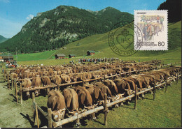 Delcampe - 1989 Liechtenstein MC 90 Mi: LI 973°, Y&T: LI 914°, ZNr. LI 914°, Herbsbräuche,  Viehmarkt Mit Kuh - Hoftiere