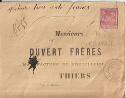 1901 - N/B ! SAGE YVERT N°104 RARE SEUL Sur LETTRE CHARGEE De CHABLIS (YONNE) => THIERS - 1898-1900 Sage (Type III)