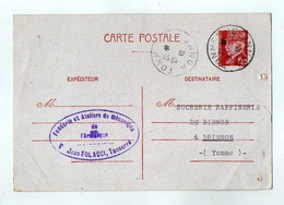 TB 3928 - 1942 - Entier Postal - Fonderie & Ateliers De Mécanique De L'Armançon FOLACCI à TONNERRE / Sucrerie De BRIENON - Cartes Postales Types Et TSC (avant 1995)