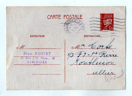 TB 3929 - 1942 - Entier Postal - Mr Max ROBERT à LIMOGES Pour Mr CORTE à MONTLUCON ( Allier ) - Cartes Postales Types Et TSC (avant 1995)