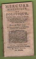 MERCURE HISTORIQUE ET POLITIQUE 03 1747 - ROME GENES NAPLES VIENNE BERLIN HONGRIE NOVI BELGRADE LONDRES ECOSSE BRUXELLES - Journaux Anciens - Avant 1800