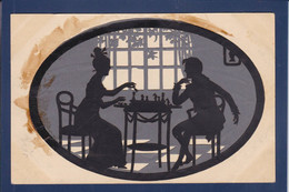 Delcampe - CPA échecs Chess écrite Silhouette Découpée Relief - Schach