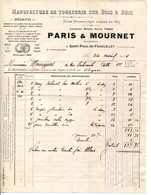 FACTURE.66.SAINT PAUL DE FENOUILLET.MANUFACTURE DE TOURNERIE SUR BOIS ET BUIS.PARIS & MOURNET USINE HYDRAULIQUE. - Elettricità & Gas