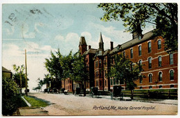 United States 1906 Postcard Portland, Maine - General Hospital; Portland & Boston RPO Postmark - Portland