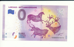 Billet Touristique  0 Euro  - LASCAUX - 80EME ANNIVERSAIRE  - UEBA - 2020-7 - N° 3654 - Billet épuisé - Autres & Non Classés