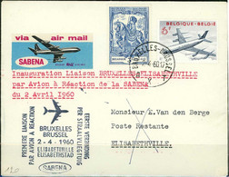 Belgique Belgie Belgium Belgien Belgio 1960 Lettre Letter Brief  1er Vol Boeing 707 SABENA Brussels-Elisabethville - Aviones