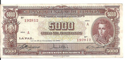 BOLIVIE 5000 BOLIVIANOS L.1945 VF+ P 145 - Bolivië