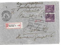 PM133/ TP 431(2) Poortman S/L. Recommandée Obl. BXL 4/9/1941 > Berlin Bande De Censure + C. Rouge C14 + Arrivée - WW II (Covers & Documents)