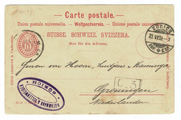 1898 Entier Postal Postwaardestuk Switzerland Suisse HELVETIA Zurich Cachet Groningen Hofammann Vollenweider Ganzsache - Postwaardestukken