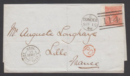 1868 (Sep 19) Wrapper To France With 1865-67 4d Vermilion Pl.9 Left Wing Marginal Tied By Dundee "114" Duplex (Scotland) - Cartas