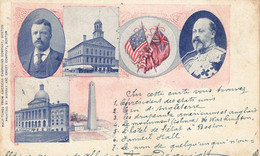 BOSTON - Président Américain + Roi Angleterre + Monuments - Carte Colorée Et Circulé Vers Ghlin En 1903 - Boston