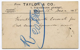 QV : STAMPED STATIONERY - TAYLOR & CO., TITHEBARN STREET, LIVERPOOL, 1895 / ROTTERDAM, BLANKENHEYM NOLET - Material Postal