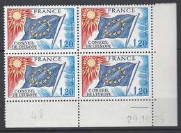 CD 48 FRANCE 1975 TIMBRE SERVICE CONSEIL DE L EUROPE DRAPEAU TYPE 1958 1959  COIN DATE 48 : 29 / 10 / 75 - Dienstmarken