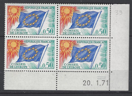 CD 33 FRANCE 1971 TIMBRE SERVICE CONSEIL DE L EUROPE DRAPEAU TYPE 1958 1959  COIN DATE 33 : 20 / 1 / 71 - Dienstmarken