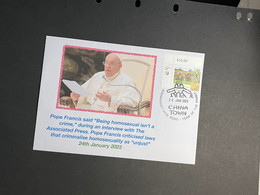 (2 Oø 8) Pope Francis In Vatican City Says "Being Homesexual Isn't A Crime"... With OZ Stamp - Andere & Zonder Classificatie