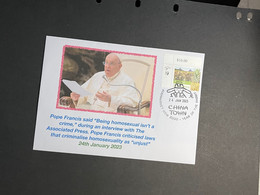 (2 Oø 8) Pope Francis In Vatican City Says "Being Homesexual Isn't A Crime"... With OZ Stamp - Other & Unclassified