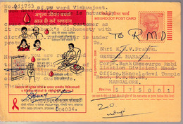 HEALTH- VOLUNTARY BLOOD DONATION-USED- MEGHDOOT 25p POST CARD-WITH ADVERTISEMENT-INDIA-2010-BX4-6 - Santé