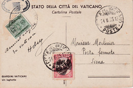 24/8/1935 - Cartolina Aldo Raimondi Da Vaticano A Siena Affr. 75c - Tassata Fermo Posta Con Segnatasse 25c (Uni 37) - Postage Due