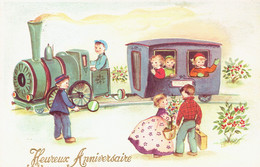 Enfants Et Petit Train Sur CPA (a Voyagé à Bois-d'Haine En 1963) - Groupes D'enfants & Familles