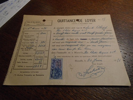 1956! B/du RHONE ( MARSEILLE)  Sur QUITTANE DE LOYER  1TP/FISCAL N° 166 Avec  4 Photos - Zegels