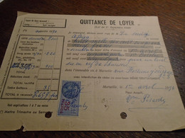 1954  !!! -  B/du RHONE ( MARSEILLE)  Sur QUITTANE DE LOYER  1TP/FISCAL N° 157    Avec  3 Photos - Zegels