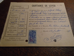 1953  !!! -  B/du RHONE ( MARSEILLE)  Sur QUITTANE DE LOYER   1 TP/FISCAL  N° 155   Avec  4 Photos - Zegels