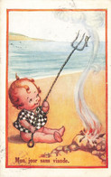 Fantaisies - Mon Jour Sans Viande - Bébé - Poisson - Plage - Trident - Colorisé  - Carte Postale Ancienne - Neonati