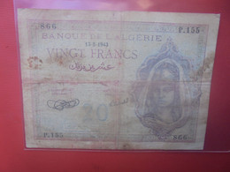 ALGERIE 20 Francs 13-5-1943 Circuler (L.17) - Algeria
