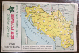 Learn ESPERANTO - Yugoslavia Map Card - Novi Sad 1953 - Esperanto