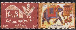 India Used 2012, Se-tenent, Shekhawati & Warli Art Painting, Elephant, Horse, Dog, Etc (sample Image) - Oblitérés