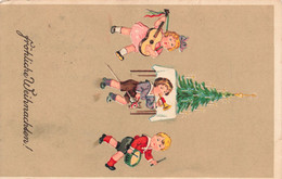 Fantaisies - Gröhiche Weihnachten - Joyeux Noël - Enfants Jouant De La Musique Autour Du Sapin - Carte Postale Ancienne - Bébés