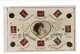Delcampe - Cpa Le Langage Du TIMBRE Baiser Coeur Bonheur Pensées Je Vous Aime - Briefmarken (Abbildungen)