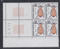 France Timbres-Taxe N° 105 XX Insectes : 50 C. Coléoptère, En Bloc De 4 Coin Daté Du 14 .12 . 81 ; Sans Trait, Ss Ch. TB - Segnatasse