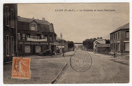 CPA Avion Pas De Calais La Coulotte Et La Route Nationale Vieux Tacot Devant Café Garage Antar Pompe à Essence Caltex - Avion