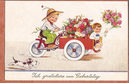 Delcampe - W2029 AK Fahrrad Bicycle Bicyclette Velo Dreirad Tricycle Geburtstag Birthday - Geburtstag