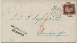 GB 16.1.1867, QV 1d Pl. 92 (JL) With Duplex "LONDON-W / W / 19", Black "INSUFFICIENTLY / STAMPED" And Red Manuscript "8" - Storia Postale