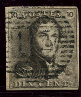 BELGIQUE - COB 1a  10C BRUN GRIS EPAULETTES MARGE OBLITERE - 1849 Epauletten