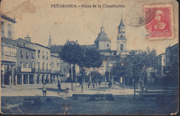 Delcampe - POSTAL DE PEÑARANDA DE LA PLAZA DE LA CONSTITUCIÓN DEL AÑO 1939 CON RESELLO CENSURA MILITAR - Salamanca