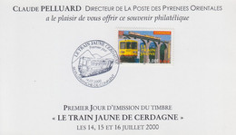 Delcampe - Carte  Maximum  1er Jour    FRANCE   Le   TRAIN  JAUNE   CERDAGNE    VILLEFRANCHE  DE  CONFLENT   2000 - 2000-2009