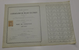 Société Coopérative Pour L'Exploitation Du Halage Electrique -  Part De Fondateur - Liège 31 Août 1925. - Elektriciteit En Gas