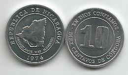 Nicaragua 10 Centavos 1974.  KM#29 FAO High Grade - Nicaragua