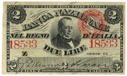 2 LIRE BANCA NAZIONALE NEL REGNO D'ITALIA CAVOUR 25/07/1866 SPL- - Altri & Non Classificati