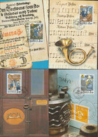 Delcampe - Suède 1986 Y&T 1381 à 1384 Sur Cartes Maximum. Stockholmia, Histoire De La Poste. Messager, Postiers, Train Postal, Tri - Poste