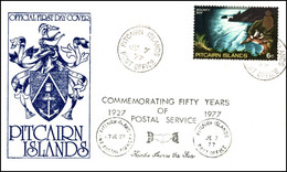 Delcampe - Pitcairn Islands 1977, FDC Cover 50 Years Of Postal Service W./psm Pitcairn Islands - Pitcairn