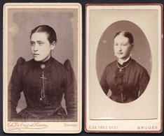 2 X SUPERBE PHOTO CDV  * JEUNE DAME RICHE AVEC BIJOUX *   - Photo Sur Carton - Photo DETREZ BRUGES - Old (before 1900)