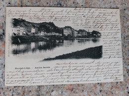 Delcampe - Cpa Liege Herstal Ancien Bassin Timbre à Bandelette - Herstal