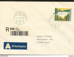 235 - 62 - Enveloppe Recommandée Avec Cachets à Date Lugano 1996 - Timbre D'automate - Automatic Stamps